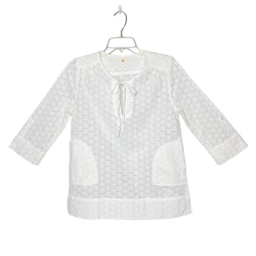 Jack Rogers White Eyelet 3/4 Sleeve Top